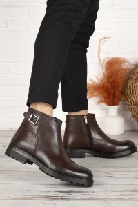 Ayakland Knt 044-1 Leather Men's Boots Shoes with Fur Inside-Zipper Black - genuine leather - Brown